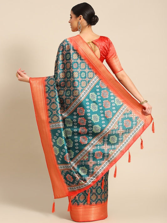 Dhiyona RV Women's Luxurious Banarasi Silk Digital Print Saree with Zari Woven Rich Pallu With Blouse ( KVD1906 )