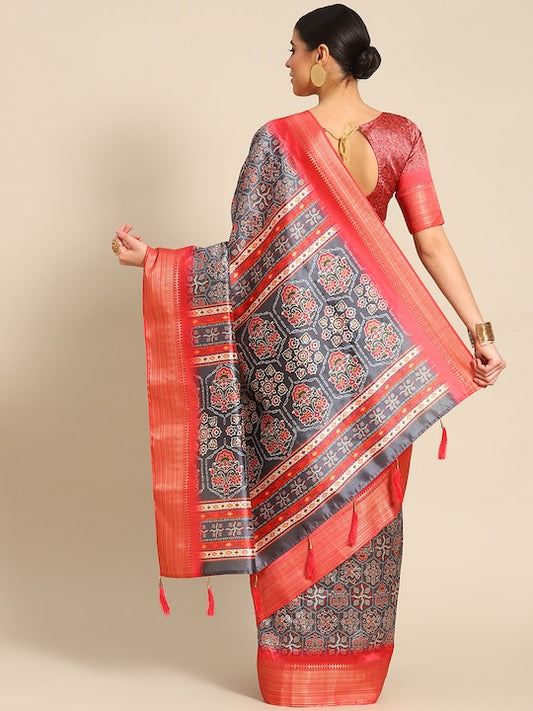 Dhiyona RV Women's Luxurious Banarasi Silk Digital Print Saree with Zari Woven Rich Pallu With Blouse ( KVD1907 )