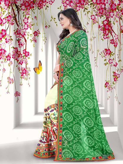 Dhiyona RV Women's Floral Embroidery Georgette Saree with Blouse ( KVD193 )