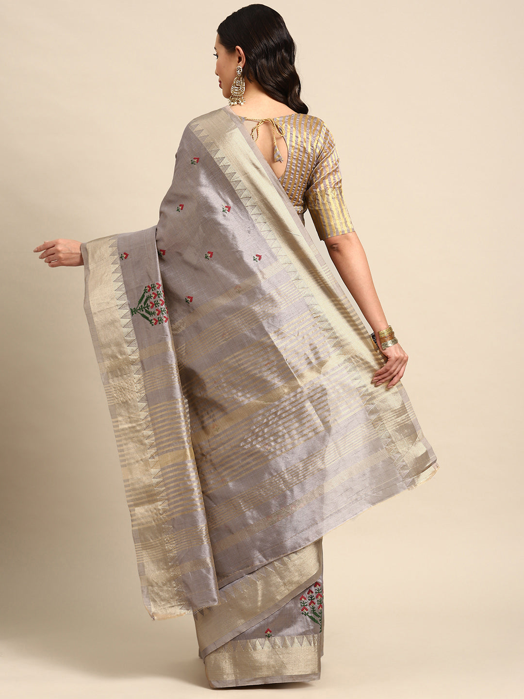 Dhiyona RV Women's Assam Silk Colorful Thread Embroidered Saree ( KVD1930 )