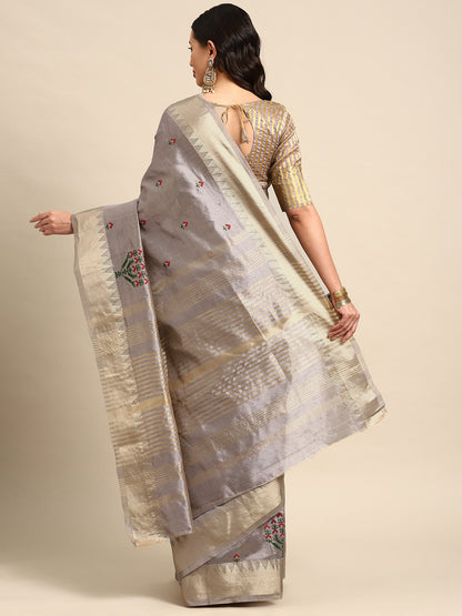 Dhiyona RV Women's Assam Silk Colorful Thread Embroidered Saree ( KVD1930 )