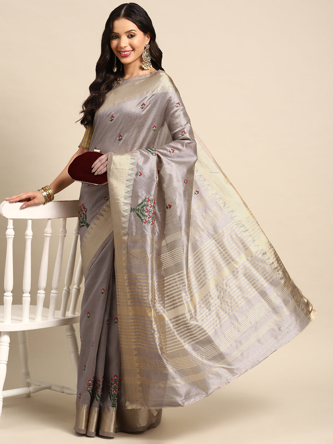 Dhiyona RV Women's Assam Silk Colorful Thread Embroidered Saree ( KVD1930 )