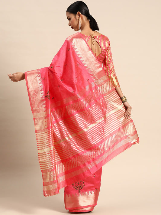 Dhiyona RV Women's Assam Silk Colorful Thread Embroidered Saree ( KVD1931 )