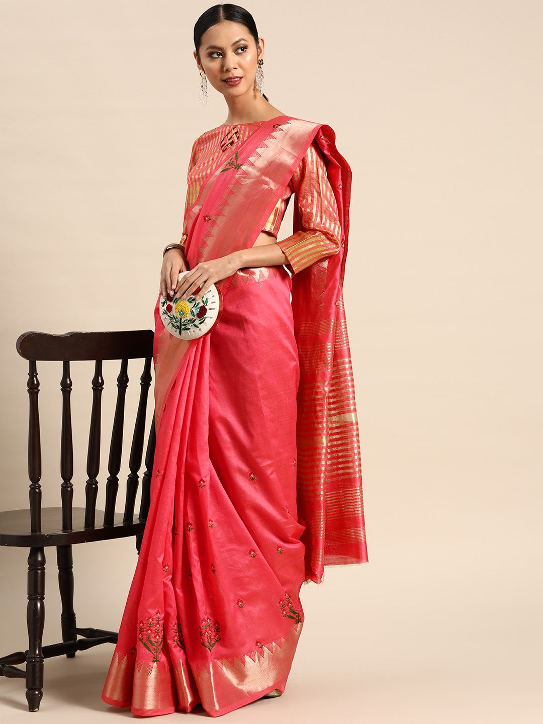Dhiyona RV Women's Assam Silk Colorful Thread Embroidered Saree ( KVD1931 )