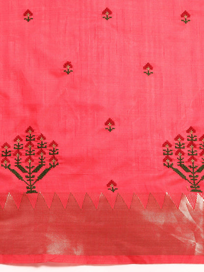 Dhiyona RV Women's Assam Silk Colorful Thread Embroidered Saree ( KVD1931 )