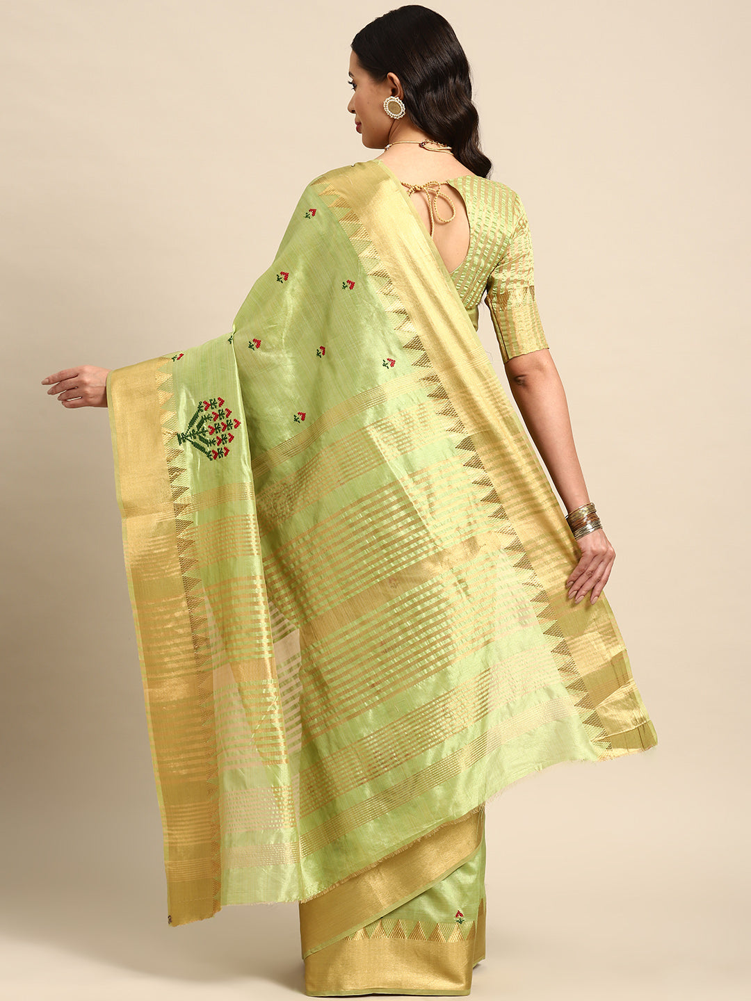 Dhiyona RV Women's Assam Silk Colorful Thread Embroidered Saree ( KVD1932 )