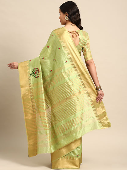 Dhiyona RV Women's Assam Silk Colorful Thread Embroidered Saree ( KVD1932 )
