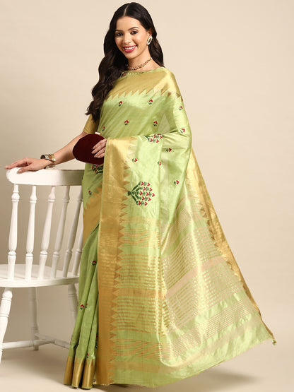 Dhiyona RV Women's Assam Silk Colorful Thread Embroidered Saree ( KVD1932 )