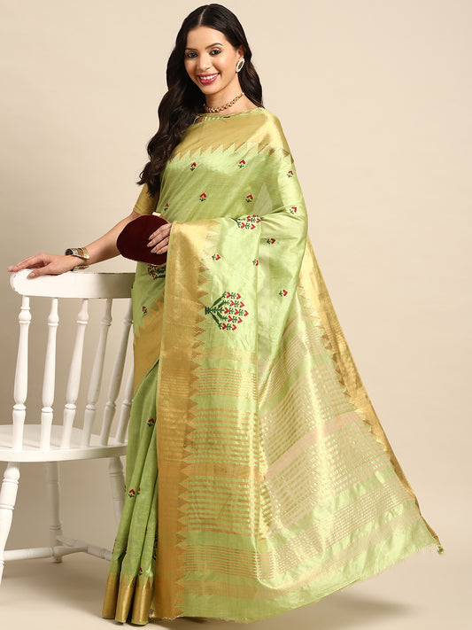 Dhiyona RV Women's Assam Silk Colorful Thread Embroidered Saree ( KVD1932 )