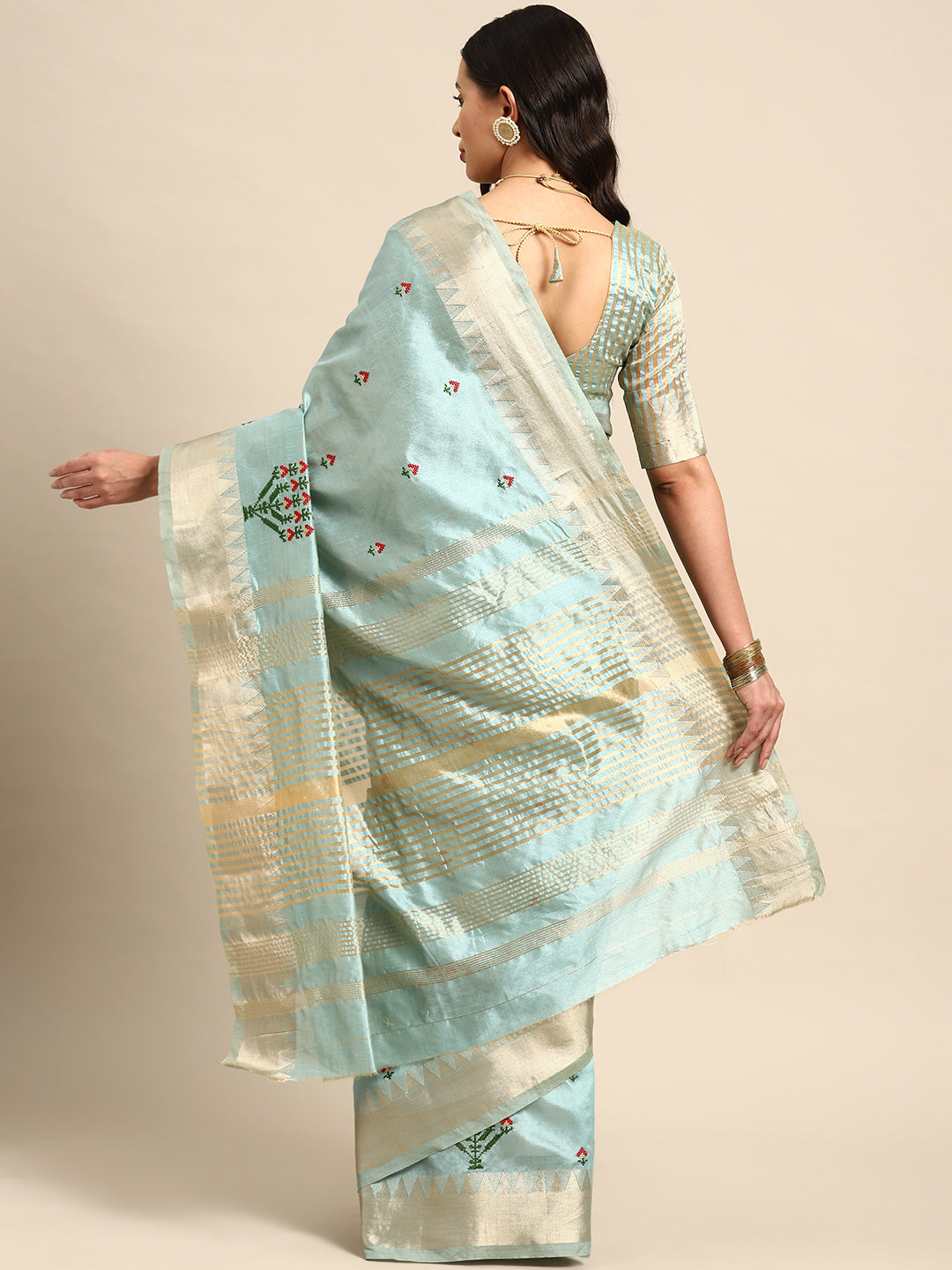 Dhiyona RV Women's Assam Silk Colorful Thread Embroidered Saree ( KVD1934 )
