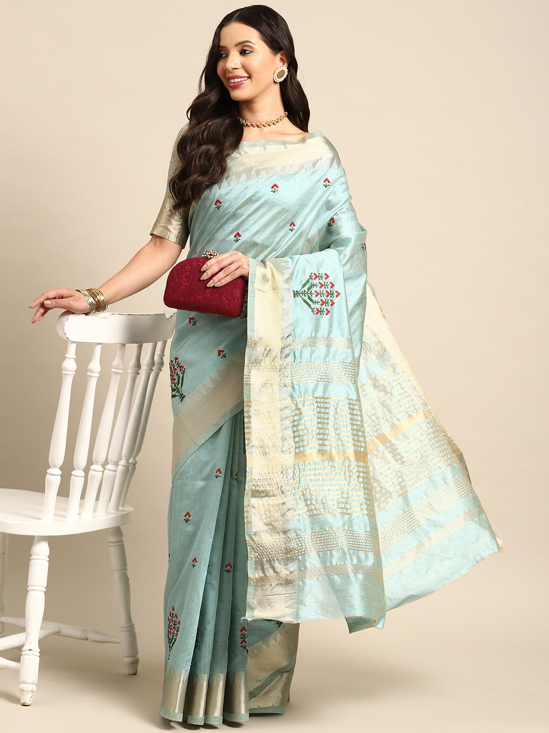 Dhiyona RV Women's Assam Silk Colorful Thread Embroidered Saree ( KVD1934 )