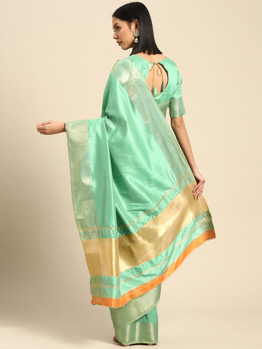 Dhiyona RV Women's Designer Assam Cotton Silk Saree with Golden Border & Sequins Weaving With Blouse ( KVD2012 )
