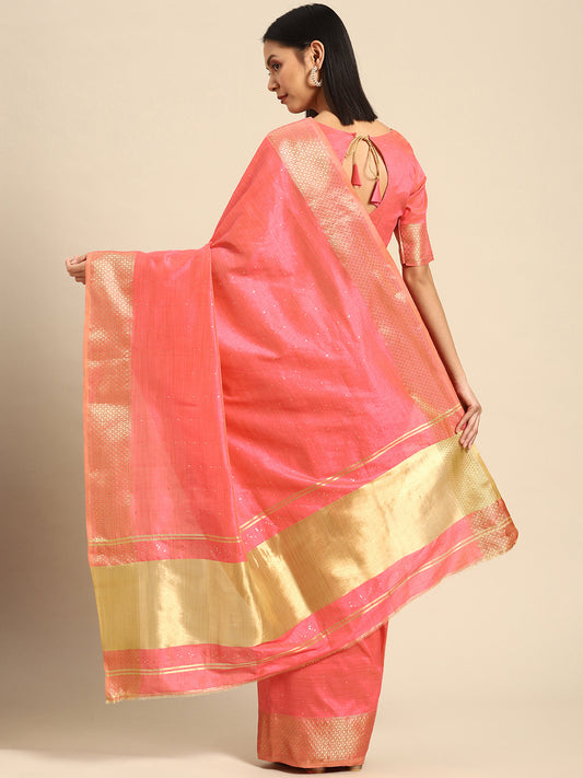 Dhiyona RV Women's Designer Assam Cotton Silk Saree with Golden Border & Sequins Weaving With Blouse ( KVD2014 )