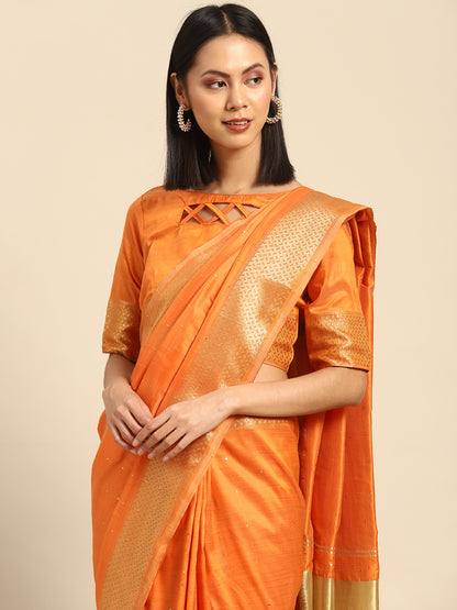 Dhiyona RV Women's Designer Assam Cotton Silk Saree with Golden Border & Sequins Weaving With Blouse ( KVD2015 )