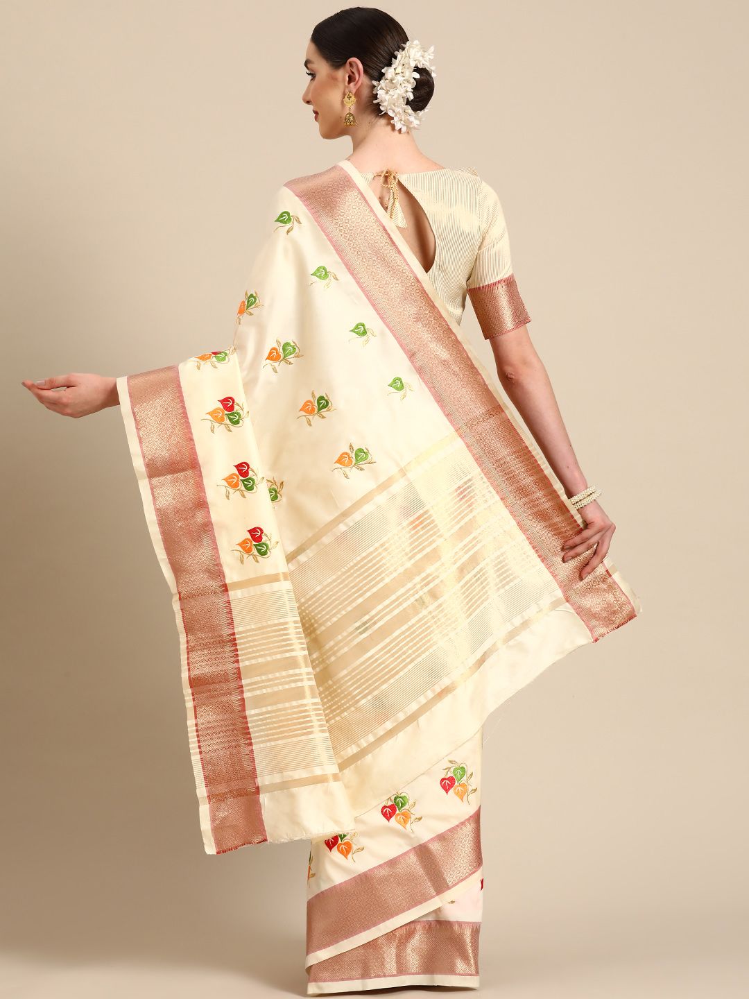 Dhiyona RV Women's Soft Cotton Silk With Colourful Thread Embroidery Saree With Blouse ( KVD2063 )