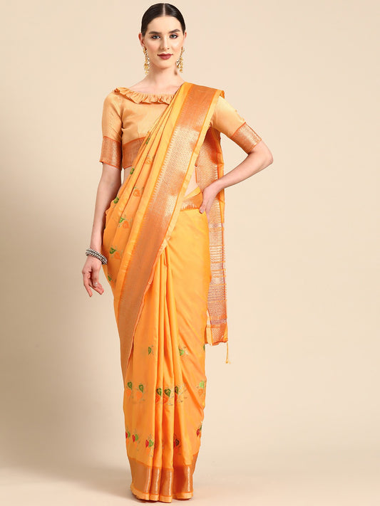 Dhiyona RV Women's Soft Cotton Silk With Colourful Thread Embroidery Saree With Blouse ( KVD2064 )