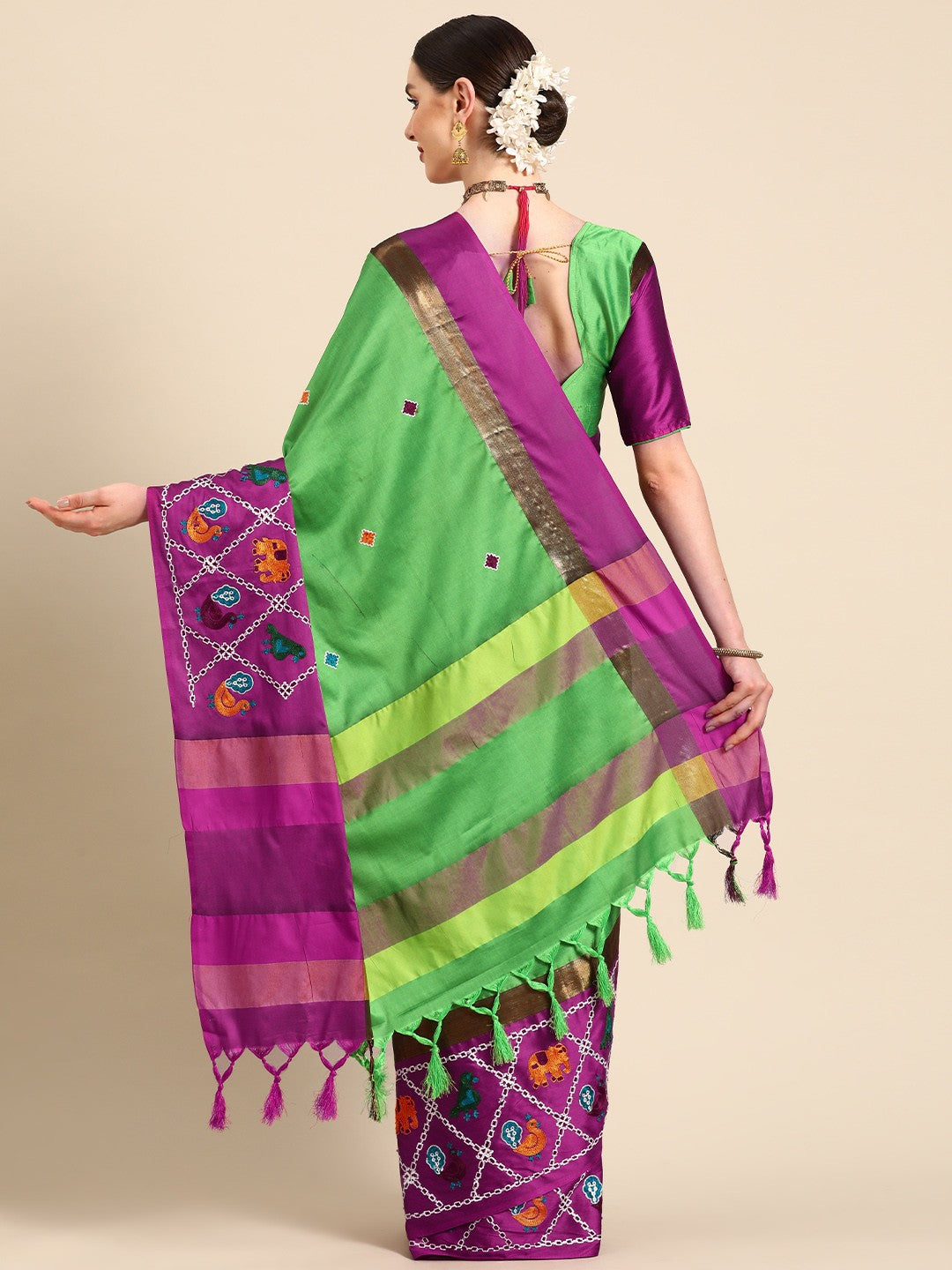 Dhiyona RV Women's Designer Traditional Embroidered Cotton Silk Saree With Blouse ( KVD2067 )