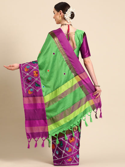 Dhiyona RV Women's Designer Traditional Embroidered Cotton Silk Saree With Blouse ( KVD2067 )