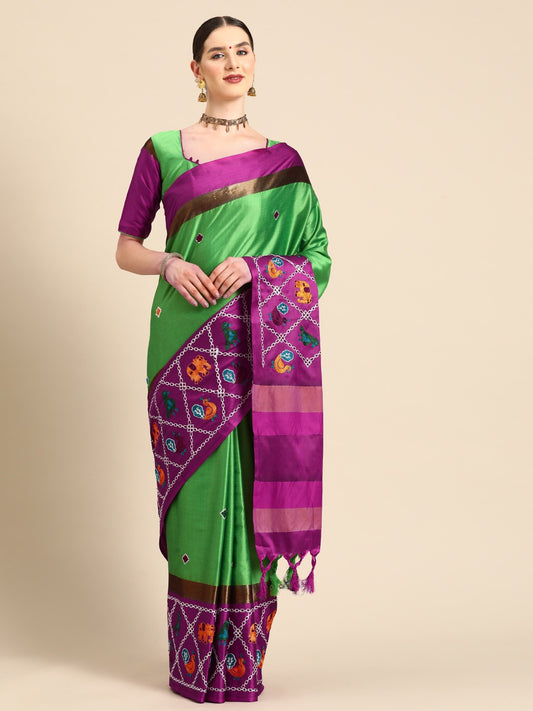Dhiyona RV Women's Designer Traditional Embroidered Cotton Silk Saree With Blouse ( KVD2067 )