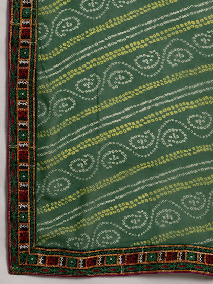 Dhiyona RV Women's half and half bandhani pallu Green and Pink color saree ( KVD208 )