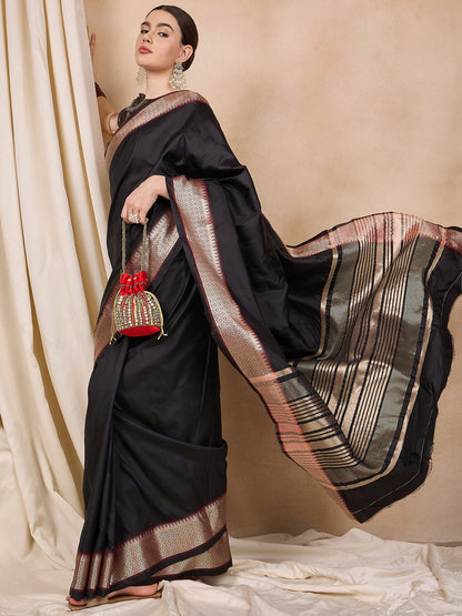 Dhiyona RV Women's Cotton Silk Solid Print With Golden Woven Border Saree  ( KVD2140 )