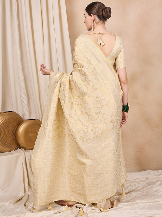 Dhiyona RV Women's Traditional Kanjivaram Silk Saree with Golden Zari Woven Border With Blouse ( KVD2144 )