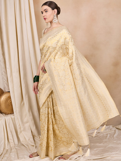 Dhiyona RV Women's Traditional Kanjivaram Silk Saree with Golden Zari Woven Border With Blouse ( KVD2144 )