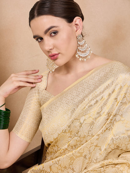 Dhiyona RV Women's Traditional Kanjivaram Silk Saree with Golden Zari Woven Border With Blouse ( KVD2144 )