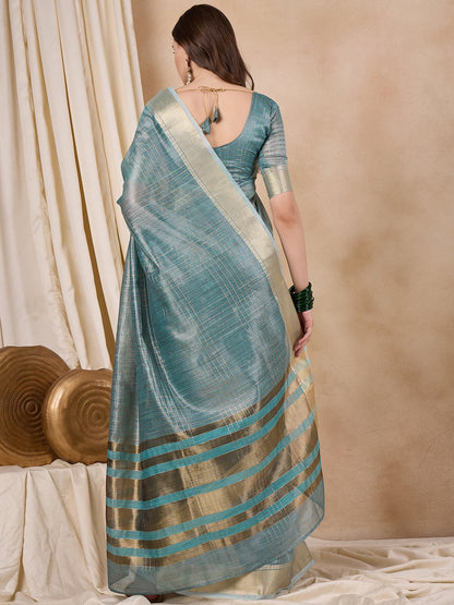 Dhiyona RV Women's Elegant Organza Golden Zari Woven Saree with Matching Blouse ( KVD2146 )