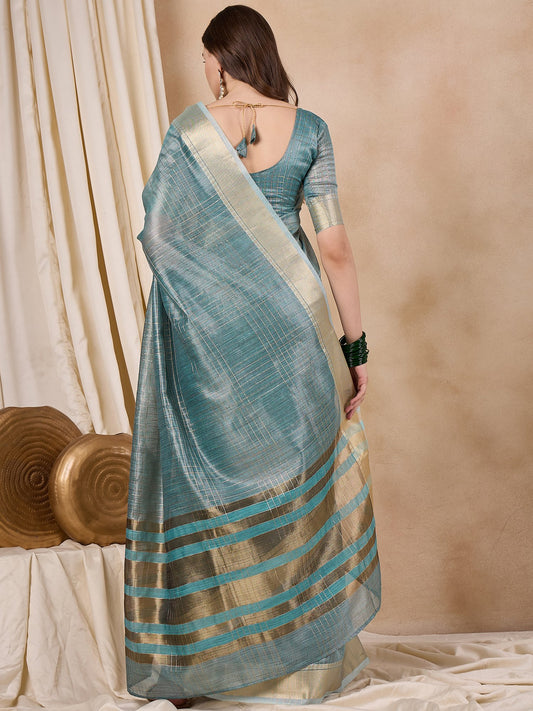 Dhiyona RV Women's Elegant Organza Golden Zari Woven Saree with Matching Blouse ( KVD2146 )