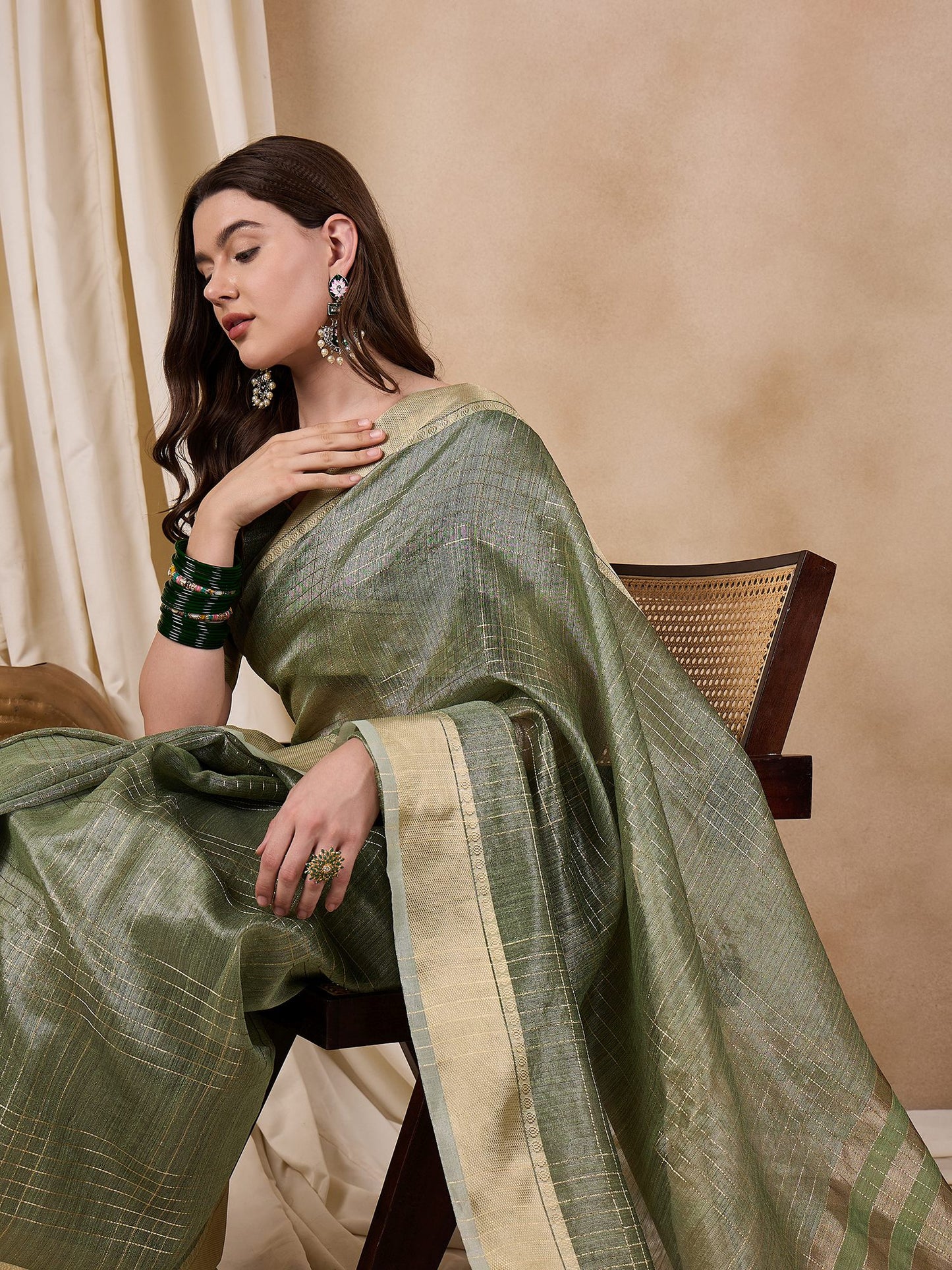 Dhiyona RV Women's Elegant Organza Golden Zari Woven Saree with Matching Blouse ( KVD2147 )