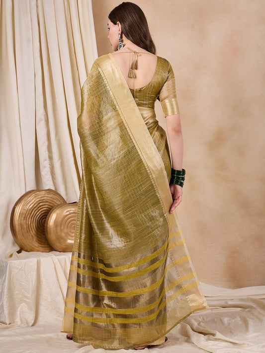 Dhiyona RV Women's Elegant Organza Golden Zari Woven Saree with Matching Blouse ( KVD2148 )