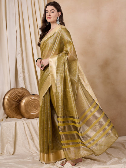 Dhiyona RV Women's Elegant Organza Golden Zari Woven Saree with Matching Blouse ( KVD2148 )