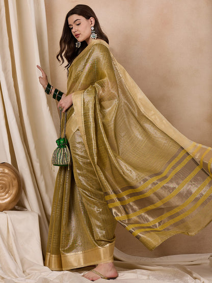 Dhiyona RV Women's Elegant Organza Golden Zari Woven Saree with Matching Blouse ( KVD2148 )