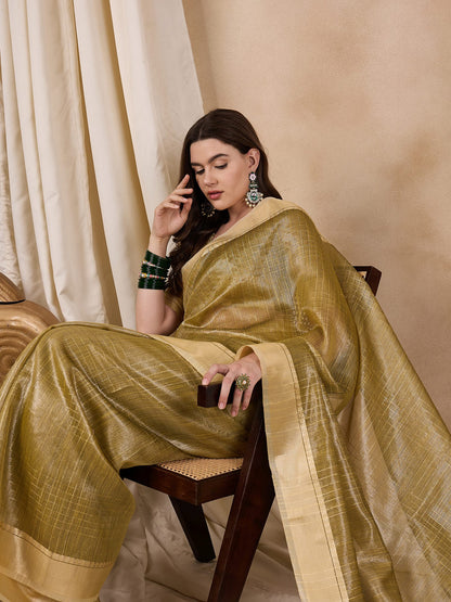 Dhiyona RV Women's Elegant Organza Golden Zari Woven Saree with Matching Blouse ( KVD2148 )