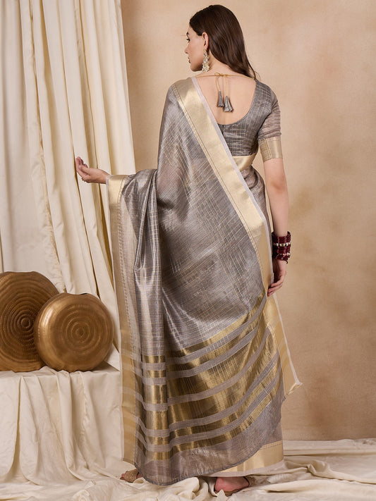Dhiyona RV Women's Elegant Organza Golden Zari Woven Saree with Matching Blouse ( KVD2149 )