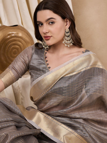 Dhiyona RV Women's Elegant Organza Golden Zari Woven Saree with Matching Blouse ( KVD2149 )
