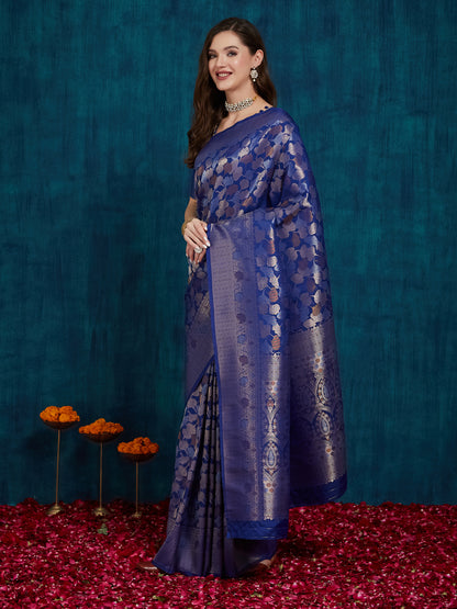 Dhiyona RV Women's Kanjivaram Silk Woven With Golden Woven Border Saree  ( KVD2156 )