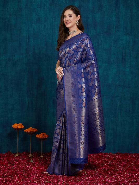 Dhiyona RV Women's Kanjivaram Silk Woven With Golden Woven Border Saree  ( KVD2156 )