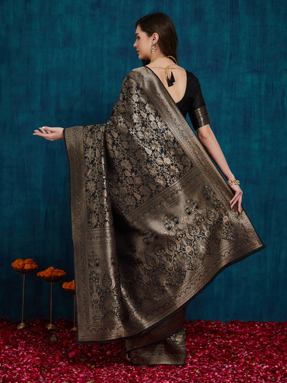 Dhiyona RV Women's Kanjivaram Silk Woven With Golden Woven Border Saree  ( KVD2158 )