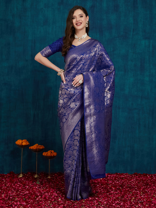 Dhiyona RV Women's Kanjivaram Silk Woven With Golden Woven Border Saree  ( KVD2161 )