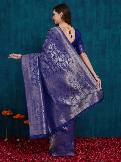 Dhiyona RV Women's Kanjivaram Silk Woven With Golden Woven Border Saree  ( KVD2161 )