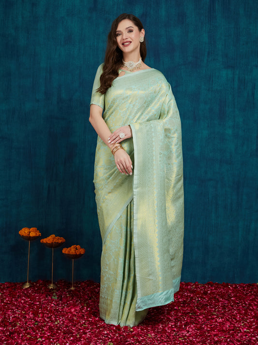 Dhiyona RV Women's Traditional Kanjivaram Silk Saree with Golden Zari Woven Border With Blouse ( KVD2162 )