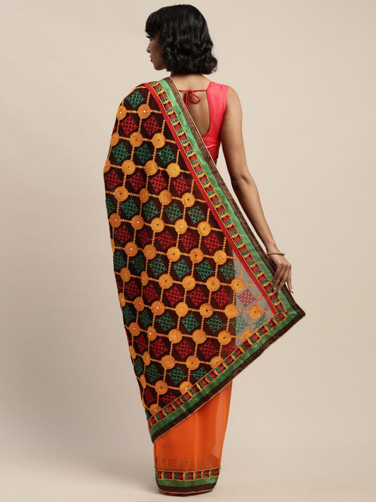 Dhiyona RV Women's Elegant Heavy Embroidred Pallu Georgette Saree with Unstitched Blouse ( KVD269 )