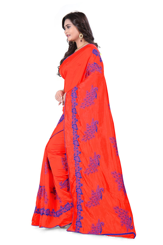 Dhiyona RV Women's Designer Sana Silk Thread Embroidered Saree with Banglori Silk Blouse ( KVD383 )
