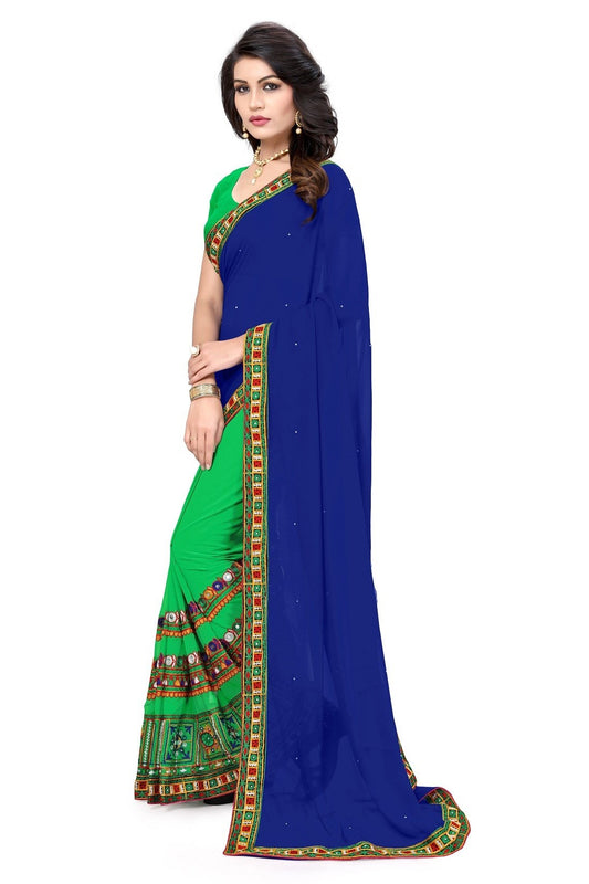 Dhiyona RV Women's Designer Half & Half Georgette Embroidery Work Saree With Blouse ( KVD4 )