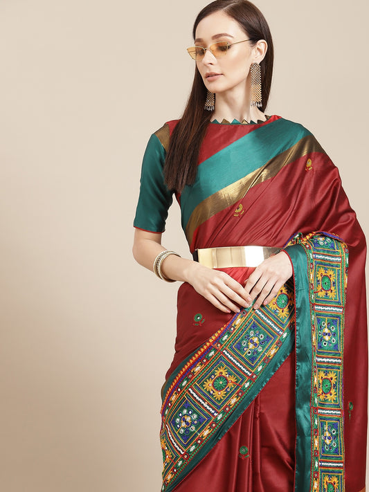 Dhiyona RV Women's Designer Cotton Silk Embroidered Saree with Heavy Border ( KVD405 )