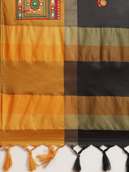 Dhiyona RV Women's Designer Cotton Silk Embroidered Saree with Heavy Border ( KVD406 )