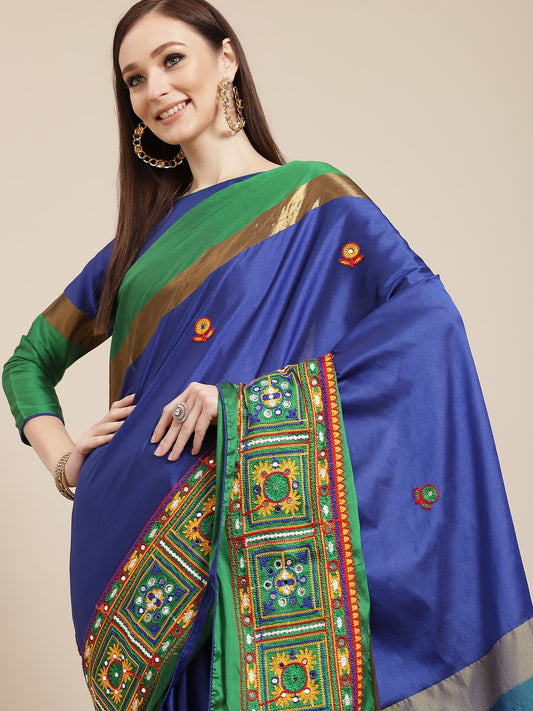 Dhiyona RV Women's Designer Cotton Silk Embroidered Saree with Heavy Border ( KVD407 )
