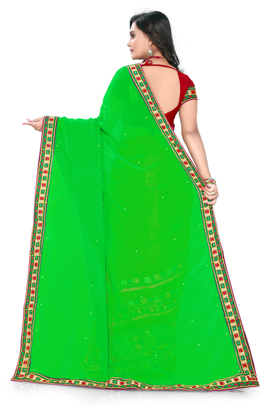 Dhiyona RV Women's Designer Half & Half Georgette Embroidery Work Saree With Blouse ( KVD5 )